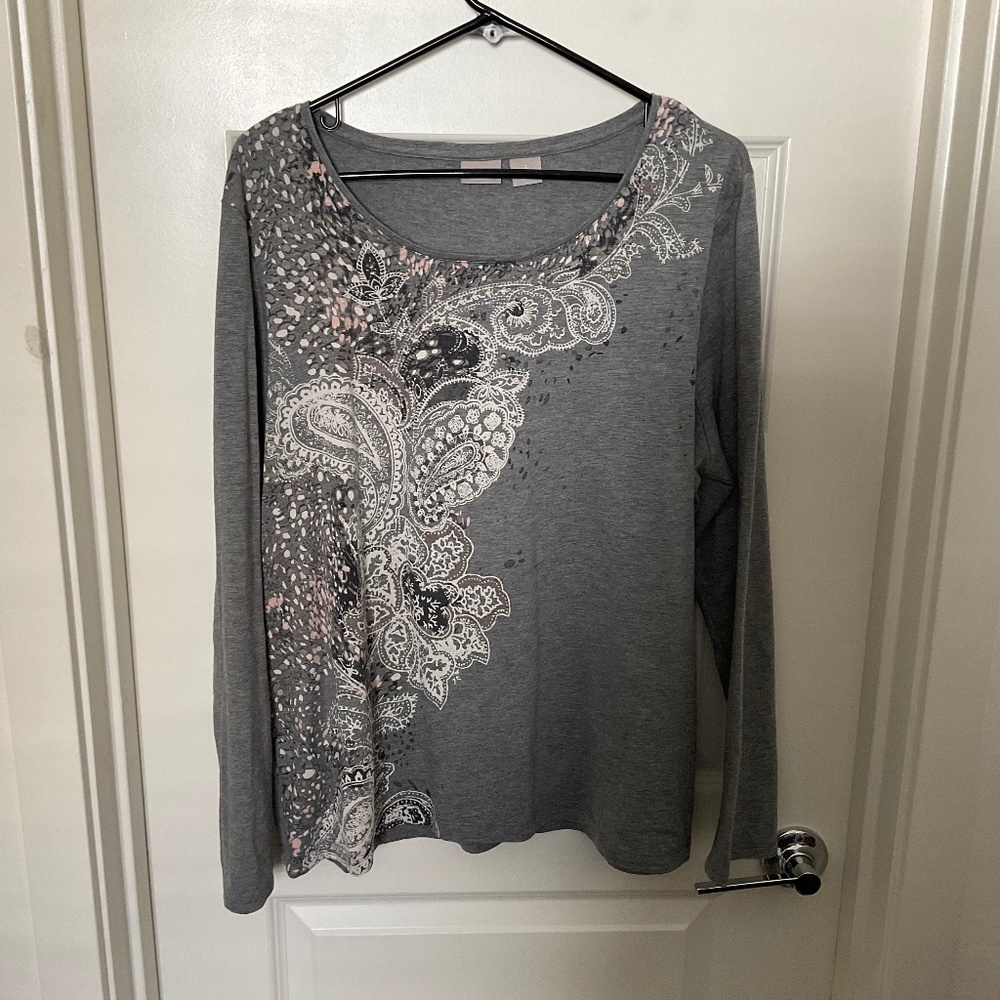 Chico’s Zenergy Paisley Scroll Print Long Sleeve‎ Tee - Size 3 (16/18)